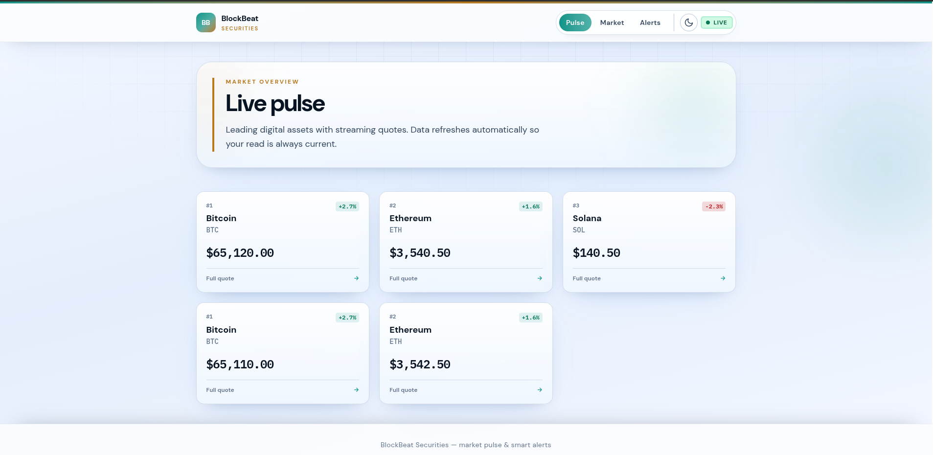 Screenshot of the project BlockBeat - Cryptocurrency Price Tracker