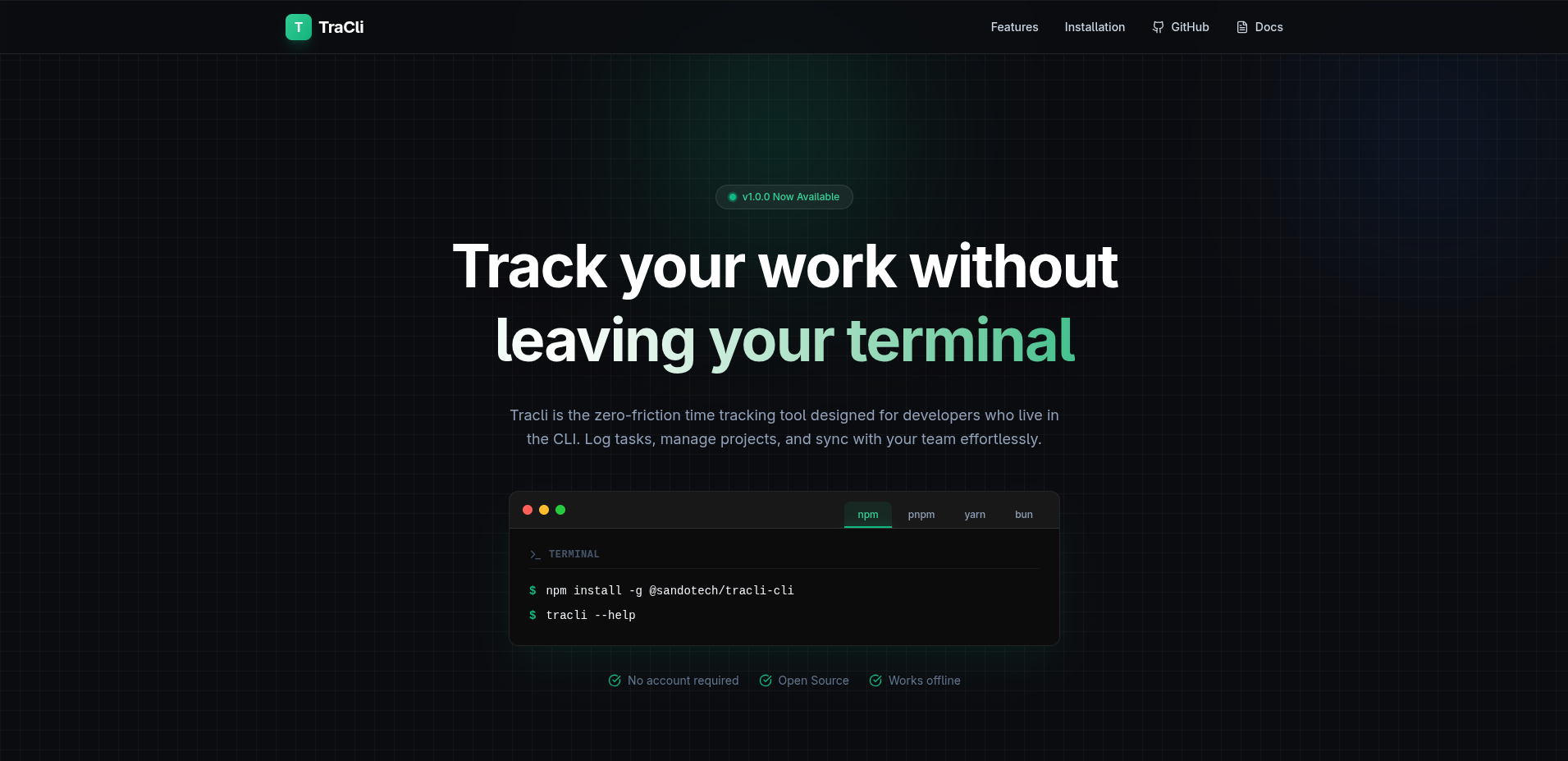 Screenshot of the project Tracli — Developer Time Tracking Ecosystem